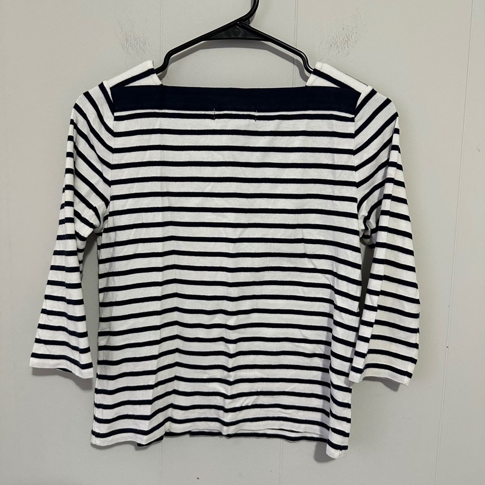 Lauren Ralph Lauren Striped Boat Neck Top Navy White Anchor Logo Small - Picture 6 of 9